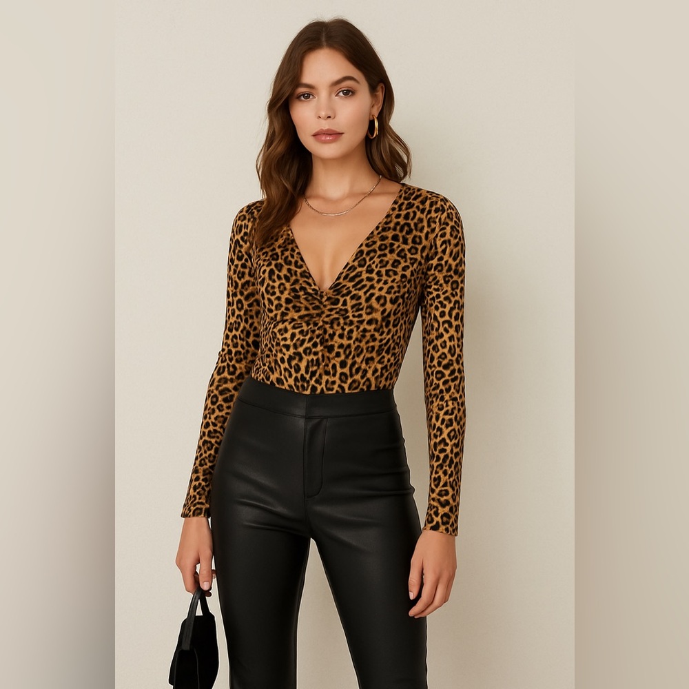 Bardot Leopard Print Long Sleeve Bodysuit Size US 6 / AUS 10 Fierce Chic